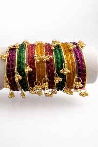 Premium Silver Plated Trendy Multi-Tone Glass Pearl Churiyan <b>Bangle</b> <b>Set</b> Ombre Finish Glitter Accents Custom Colors Traditional - Product Image 4