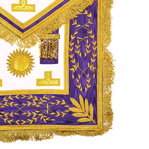 Tablier maçonnique carré fait main avec broderie violette et dorée et bordure à franges, fabriqué au Pakistan, tabliers de régalia maçonniques - Product Image 5