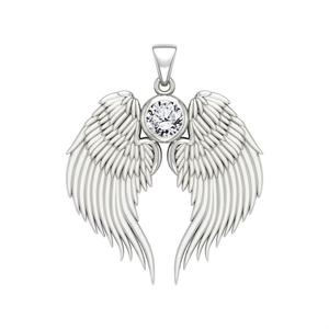 Crystal Quartz Guardian <b>Angel</b> Wing Birthstone Pendant Gold Plated with Round Crystal 3 cm Celestial Wing <b>Charm</b> Necklace - Product Image 3