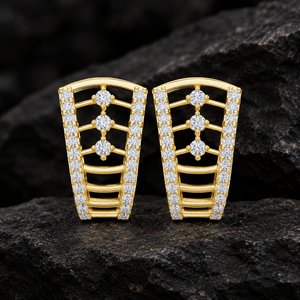 Boucles d'oreilles Huggie ajourées à double pavé en or 14K 18K avec diamants de laboratoire taille ronde 0,35 carat DEF VVS, tendance, pour mariage, ODM - Product Image 1