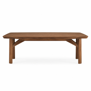 Table à manger rectangulaire moderne en teck massif, écologique, imperméable, avec base à supports latéraux pour appartement, hôtel, école et villa - Product Image 1