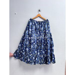 Jupe trapèze mi-longue en coton à imprimé floral et taille élastique pour femme, idéale pour l'été - Product Image 1