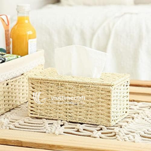 Boîte à mouchoirs moderne, porte-mouchoirs rectangulaire tissé avec couvercle, organiseur de serviettes décoratif écologique pour la décoration de la maison - Product Image 2