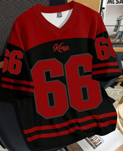 T-shirt décontracté à col en V et manches courtes pour homme, style sport rétro américain, coupe ample, avec imprimé lettres - Product Image 1