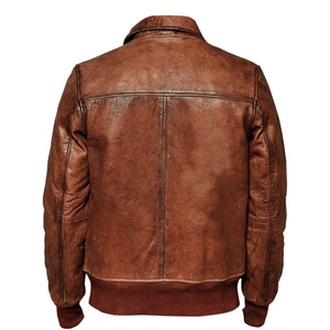 Men's Brown Genuine Leather Moto <b>Jacket</b> Turn-down Collar Zipper Closure Regular Fit Autumn Wear - Product Image 5
