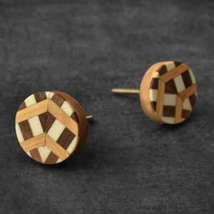 Bouton de tiroir rond blanc avec motif incrusté noir, poignée de meuble en bois, accessoires de décoration intérieure, décor de placard - Product Image 2