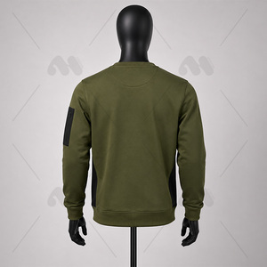 เสื้อสเวตเชิ้ตคอกลมสีเขียวมะกอกสำหรับผู้ชาย ทรงปกติ ดีไซน์กระเป๋าเสื้อ สวมใส่สบาย โลโก้ที่แขนซ้าย สไตล์ฤดูใบไม้ร่วง - Product Image 4