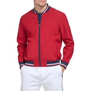 Chaquetas Varsity de Béisbol Personalizadas para Hombre, con Letras Bordadas, Bolsillos Grandes, Mangas de Cuero, Color Rojo - Product Image 1