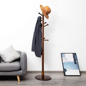 Perchero de madera de diseño elegante en nogal oscuro con base redonda, minimalista para recibidor, opciones personalizables - Product Image 1