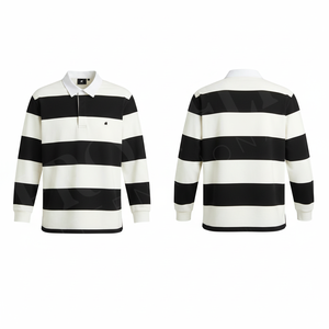 Polo à manches longues rayé imprimé sur mesure pour homme, style rugby décontracté, mélange de coton, confortable, streetwear tendance - Product Image 5
