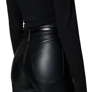 Pantalon long plissé en similicuir PU pour femme, taille haute, coupe ajustée, imperméable et coupe-vent, avec fermeture éclair sur le devant, personnalisable, vente en gros - Product Image 4