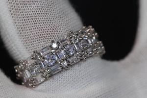 Luxury <b>925</b> Sterling <b>Silver</b> Round Full Triple Eternity Engagement <b>Ring</b> With Moissanite Diamond Three Row Full Eternity <b>Ring</b> Women - Product Image 3