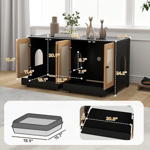 Lettiera per Gatti di Grande Capacità con 2 Armadietti, Tappetini Antigraffio e Vassoi Rettangolari per 2 Gatti/Gattini, Colore Nero, per Soggiorno - Product Image 3