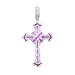 Pendentif Croix Couleur Baguette - Pendentif Artisanal en Moissanite et Argent 925, Bijoux Fins Faits Main à Prix Abordable - Product Image 4