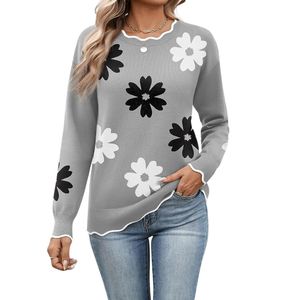 Custom Fair Isle Women Sweaters Tan Beige <b>Argyle</b> Jacquard Scalloped Hem Crewneck Long Sleeve Durable Thick Knits <b>Jumpers</b> - Product Image 4
