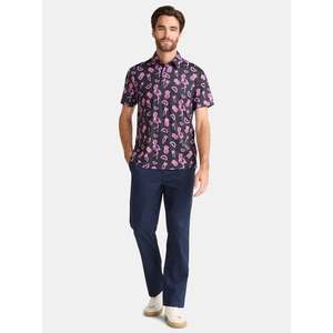 Chemise à manches courtes pour homme, imprimé flamant rose et ananas, décontractée, respirante, tricotée en polyester/coton, pour le golf - Product Image 2