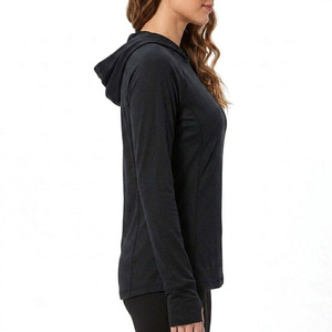 Sudadera con Capucha Negra de Manga Larga para Mujer, Color Sólido, Secado Rápido, Poliéster, para Adultos - Product Image 3