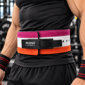 Ceinture de musculation ajustable en néoprène Rhino Fitness, soutien lombaire, protection professionnelle, rose, blanc, orange - Product Image 1