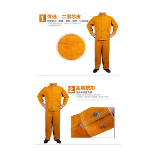 Combinaison de soudage en cuir de vachette ignifuge, résistante à la chaleur 500C-1000C, coupe régulière, protection de niveau D, vêtements de sécurité - Product Image 2