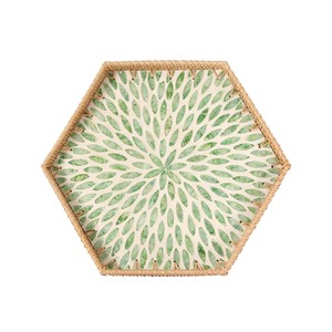 Handcrafted Rattan Display <b>Tray</b> with Mother of Pearl Mosaic - Product Image 3