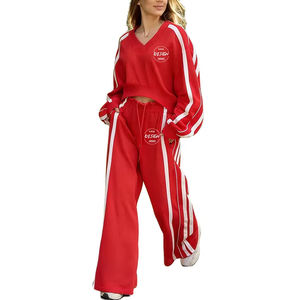 Conjunto Deportivo de 2 Piezas para Mujer, Sudadera con Cuello en V y Pantalones Anchos, Ropa Casual de Calle, Ropa de Salón, Logotipo Personalizado, OEM, Venta al Por Mayor 2026 - Product Image 5