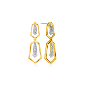 Boucles d'oreilles pendantes géométriques contemporaines en diamant de laboratoire, or jaune 14 carats, bijoux de mode pour femmes, accessoires de fête nuptiale - Product Image 2