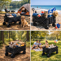 Chariot pliable robuste, chariot utilitaire pliable avec barre de traction réglable, tissu Oxford durable pour le camping en plein air