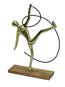 Estatua de Gimnasta Rítmica de Aluminio Dorado sobre Base de Madera, Figura Moderna Abstracta de Bailarina con Cintas, Escultura Elegante para Decoración del Hogar u Oficina - Product Image 4