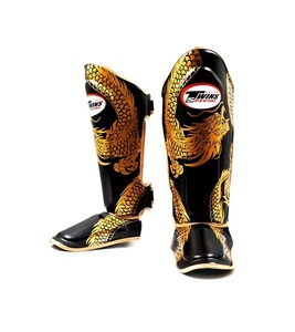 Twins Muay Thai Dragon Boxing <b>Gloves</b> And Shin Guards Set Leather Hook And Loop Sparring Training Black Gold Martial Arts Gear - Product Image 2