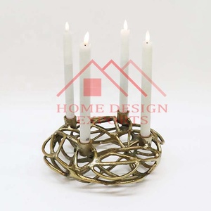 Circular Metal Candelabra With Four White <b>Candles</b> For Home Decoration Durable Design <b>Silver</b> Finish - Product Image 3