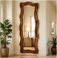 Custom Handmade Full Length Modern Glass <b>Wall</b> <b>Mirror</b> with Irregular Wood Frame for Bedroom and Entryway Decor - Product Image 1