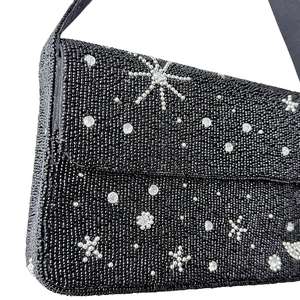 Bolso Rectangular Negro Hecho a Mano con Bordado de Estrella y Luna, Artesanía Textil, Aplicación para Fiestas - Product Image 3