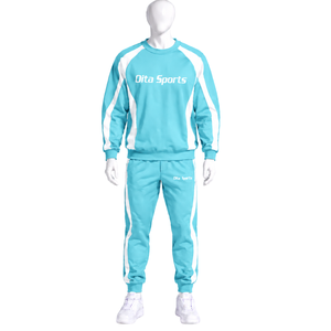Ensemble de survêtement unisexe bleu aqua avec sweat-shirt à capuche et pantalon de jogging, bande latérale contrastante, tenue de sport décontractée et active - Product Image 1