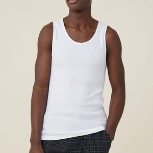 Camiseta sin mangas acanalada personalizada para hombre con bordado en el cuello, chaleco básico, camiseta interior de algodón, ropa deportiva informal, transpirable y de secado rápido. - Product Image 2