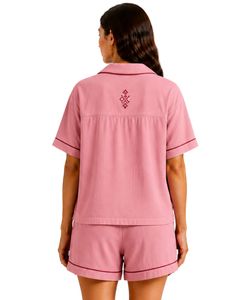Customized Dusty Pink Women Pajama Set Short Sleeve Button <b>Down</b> Nightwear Soft Breathable Summer Sleepwear Casual Lounge Set - Product Image 2