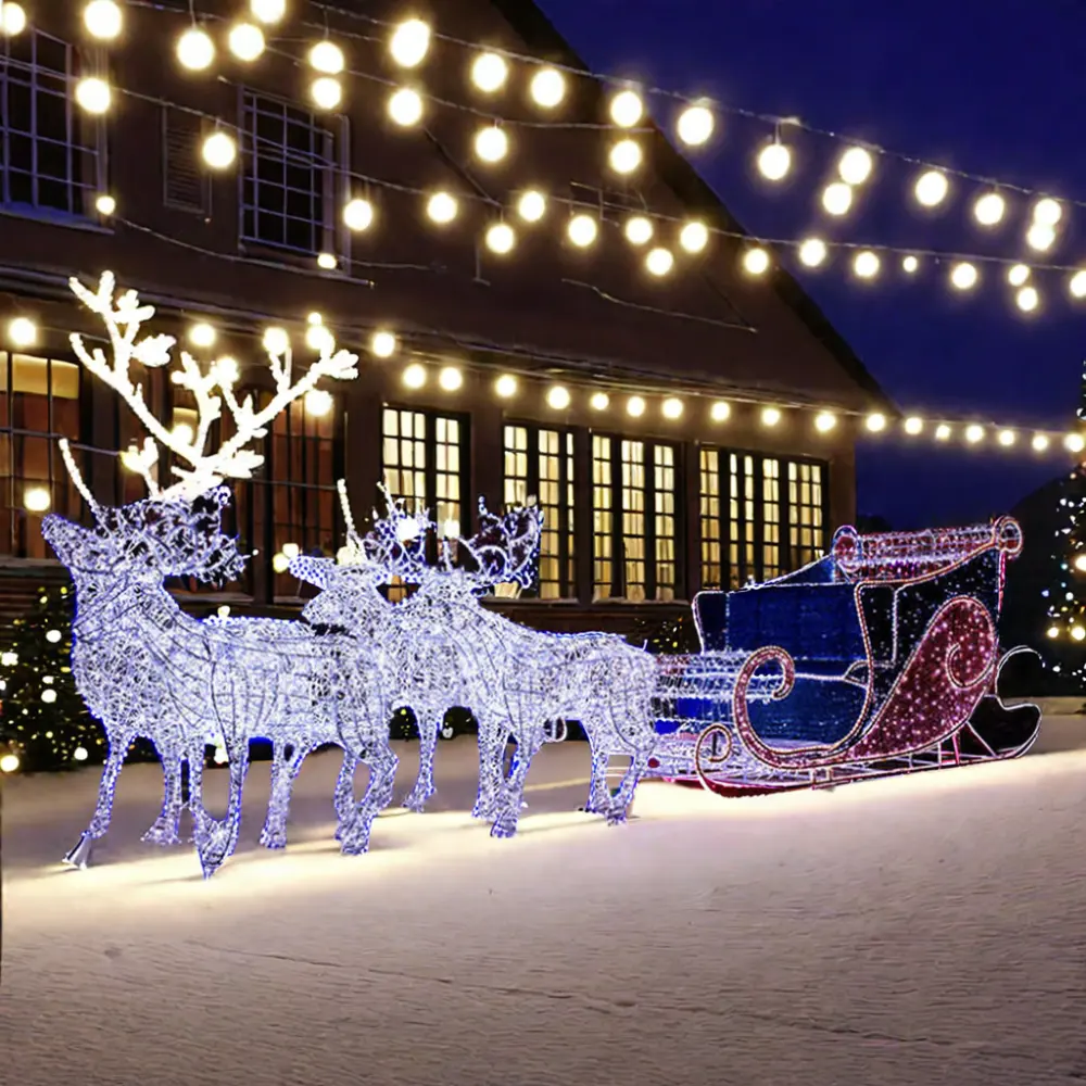 Toprex Outside Commercial Christmas Lights Decor Outdoor Wired Led Decoration Giant Lighted Reindeer And Sleigh