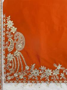 Conjunto Sharara Bordado Naranja para Mujer, Kurti, Dupatta, Traje Tradicional Indio Pakistaní para Bodas y Fiestas - Product Image 4