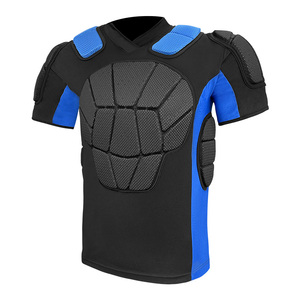 Protector de Pecho Acolchado Negro y Azul para Hombre, Armadura de Malla Ajustada, Equipo de Fútbol Americano, Manga Corta, Cuello en V, para Adultos, Todas las Temporadas - Product Image 4
