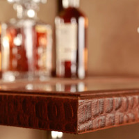 Buffet Bar en Cuir Marron Moderne, Meuble de Rangement de Luxe Fait Main à 2 Portes pour Maison et Bureau, Forme Rectangulaire