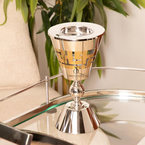 Brûleur d'encens de luxe à double tonalité avec calligraphie arabe. Porte-Bakhoor en métal argenté de forme ronde pour la maison, l'Aïd et les mariages - Product Image 1