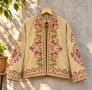 <b>Women</b>’s <b>Velvet</b> Suzani Embroidered <b>Jacket</b>, Floral Boho Ethnic Winter Coat, Handmade Multicolor <b>Jacket</b> - Product Image 5