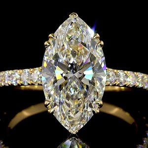 Bague de fiançailles classique en or jaune avec diamant de laboratoire certifié IGI, taille marquise 3 carats, sertie pavé, pour mariée - Product Image 4