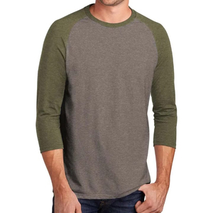 T-shirt pour homme à manches raglan grises, coupe classique, col rond, couleur unie, en jersey de coton tricoté - Product Image 1
