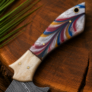 Custom Handmade Damascus Steel Skinning Hunting <b>Knife</b> with Resin & <b>Bone</b> <b>Handle</b>, Full Tang Fixed Blade Outdoor Camping Survival - Product Image 3