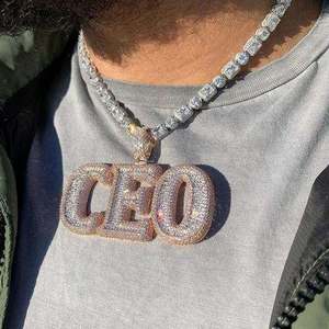 จี้รูปตัวอักษร CEO ของ Starspire Jewels เงินแท้ 925 ชุบทองคำขาวประดับเพชรโมอิสซาไนต์แบบไมโครเพฟ สไตล์ฮิปฮอปสำหรับผู้ชาย ได้รับการรับรองจาก GIA เหมาะสำหรับใส่ทุกวัน - Product Image 2