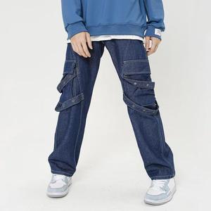 Jeans Cargo de Mezclilla para Hombre, Cintura Alta, Corte Holgado, Estilo Streetwear, Algodón de Peso Medio, para Otoño - Product Image 2