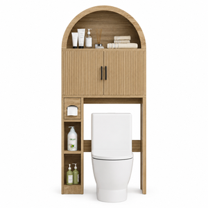 Étagère de rangement en teck de qualité supérieure pour l'espace au-dessus des toilettes avec portes cannelées - Product Image 1