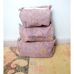 For <b>Bag</b> Cotton Kantha Tassel Zipper Closure Eco-Friendly Indian Handmade Cosmetic Pouch for Women - Product Image 1