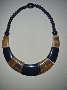 Buffalo Horn Geometric Necklace <b>Polished</b> <b>Black</b> and Brown Modern Art Collectible Jewelry - Product Image 1