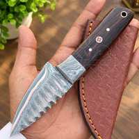 Couteau miniature en cuivre damas forgé à la main, manche en bois, étui en cuir, pour le camping, la randonnée et la chasse.